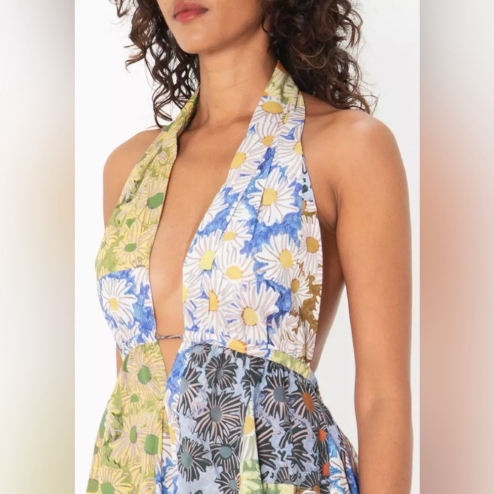 Zara Halter High Low Backless Flowy Floral Beachy Lightweight Mini Dress Size XL - Picture 2 of 13